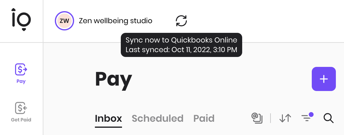 A screenshot of Melio's sync button.