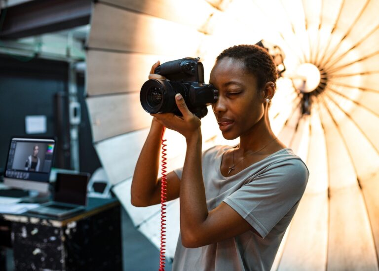 Freelance photographer working on a fashion shoot.