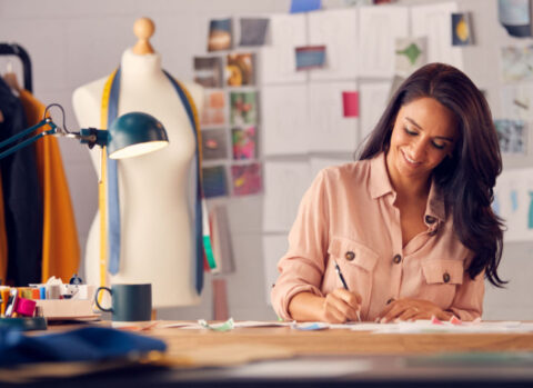 A fashion designer working in her studio.