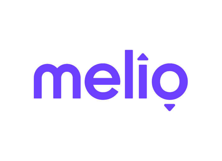 Melio’s logo in purple over a white background.