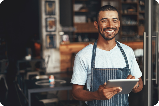 Small food and beverage business owner at their restaurant.