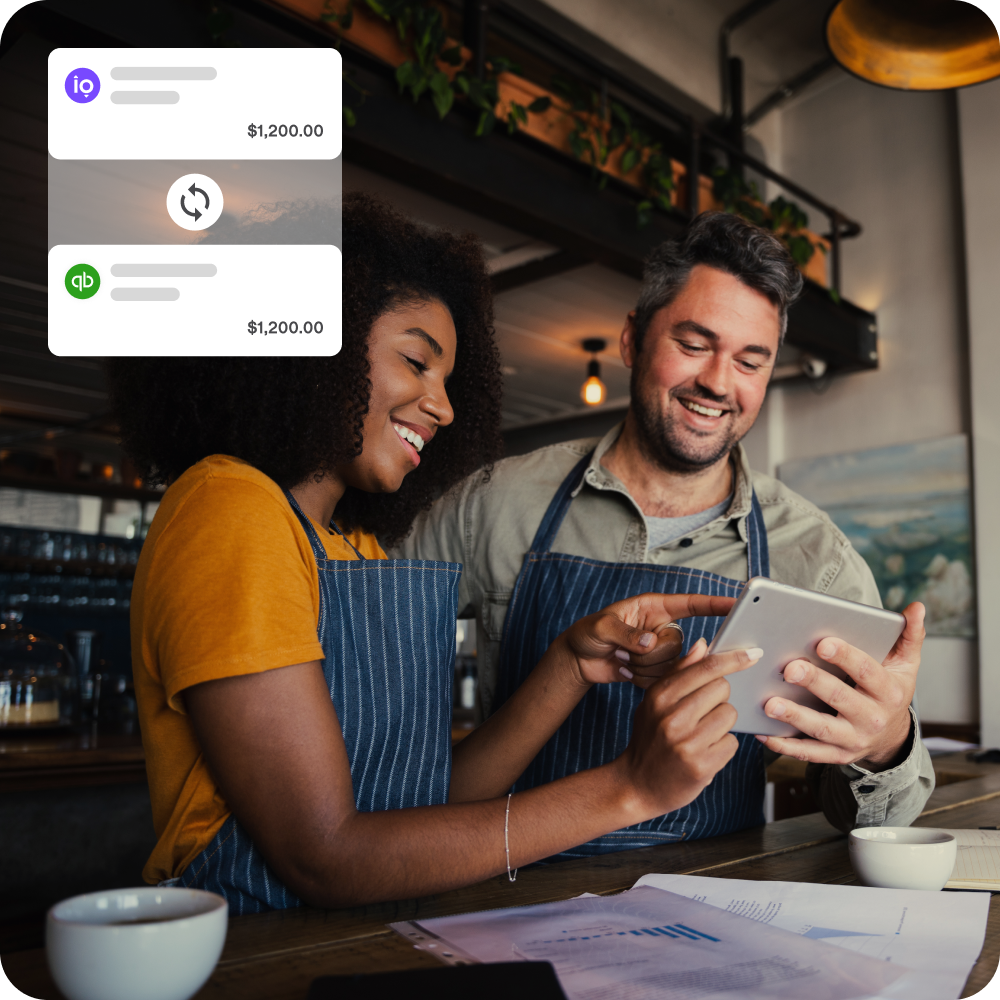 Two business owners see their incoming payments on both Melio and QuickBooks.
