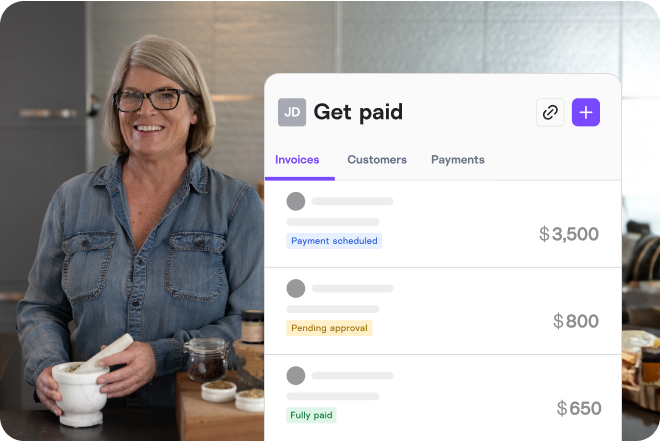 A business owner at herbs shop and Melio’s Get Paid experience.