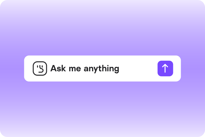 Search bar with 'Ask me anything' placeholder text on purple gradient background